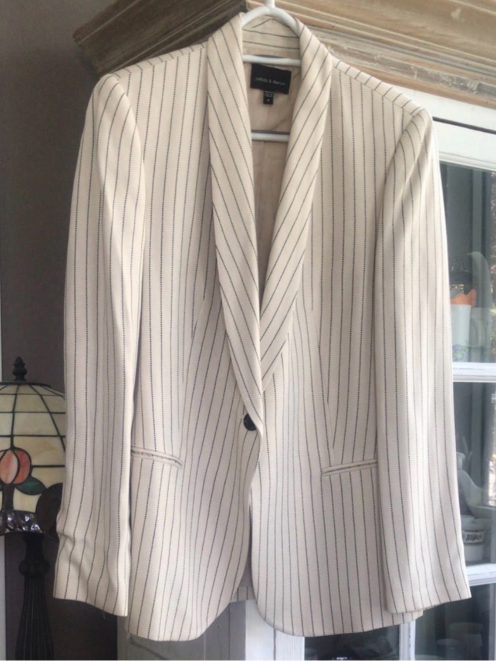 Judith & Charles Womens Cream Pinstripe Blazer, 8